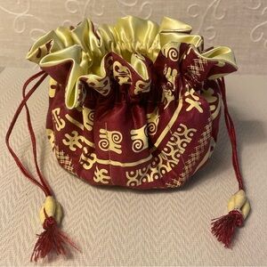 Beautiful Burgundy & Gold Quilted Brocade Drawstring Jewelry Storage Pouch Bag